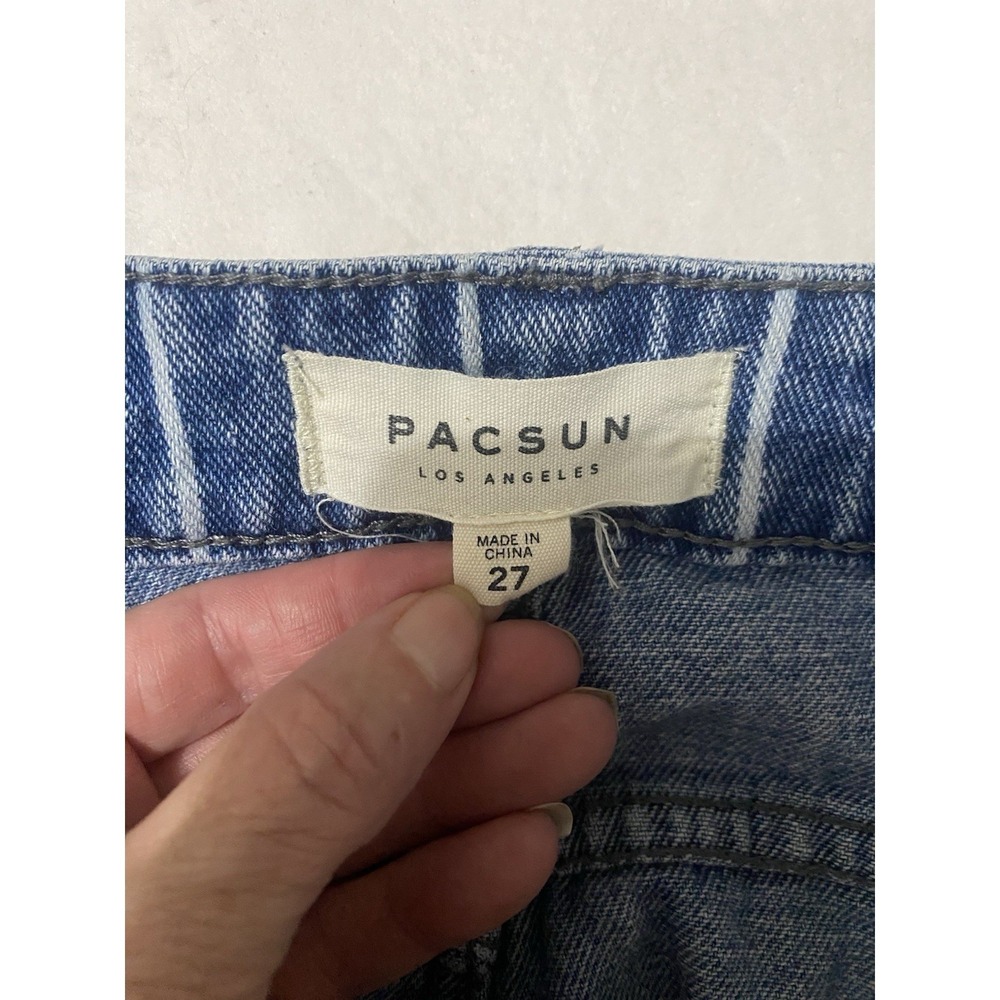 PacSun vintage Women's Size 27 Blue White Pinstripe Denim Mini Skirt Y2K Casual - Picture 5 of 6